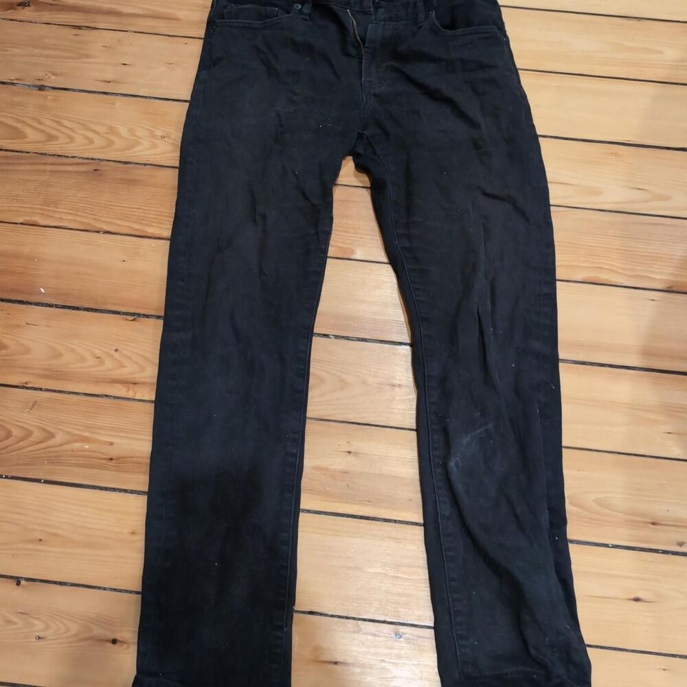Black Uniqlo Patched Selvedge Slim Straight Leg Jeans
